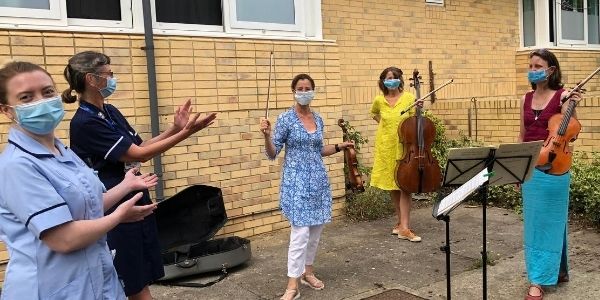 Image related to String trio break their silence to bring classics to patients