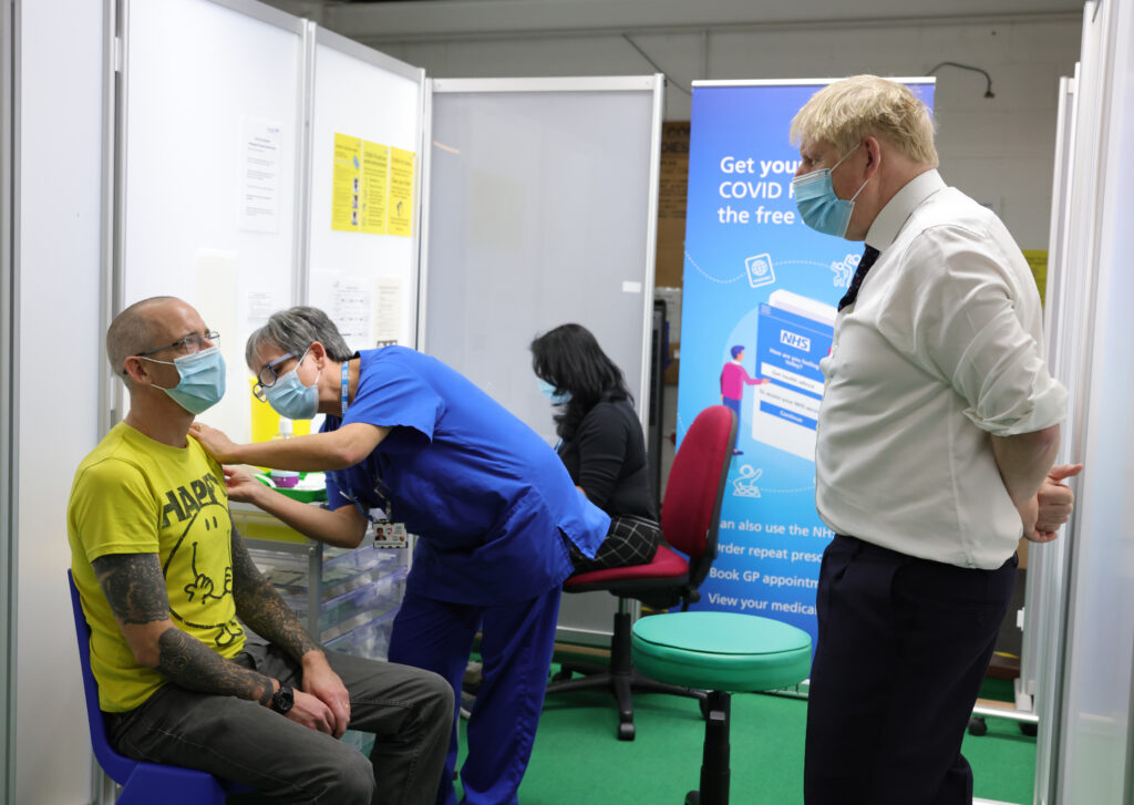 Prime Minister Boris Johnson visits Guttmann Vaccination Centre