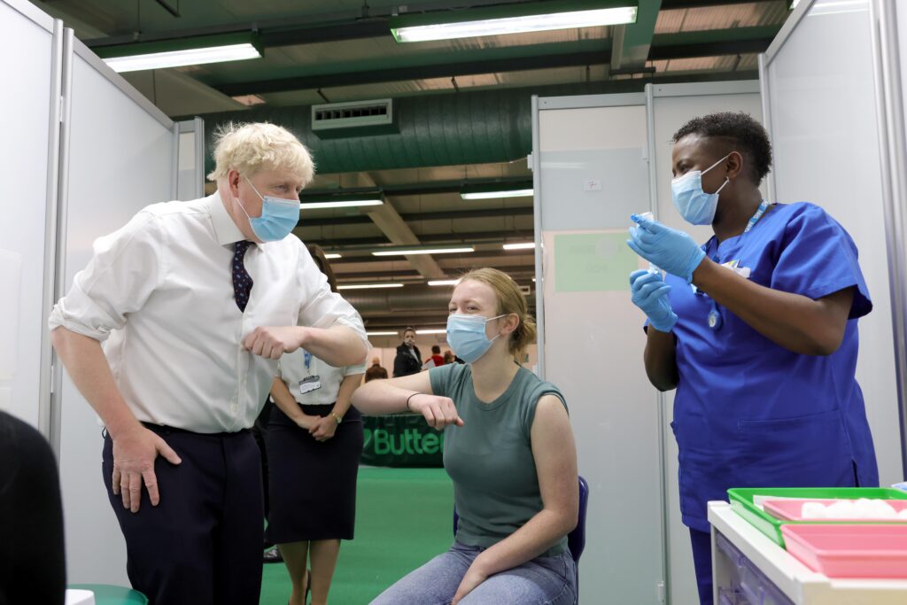 Prime Minister Boris Johnson visits Guttmann Vaccination Centre