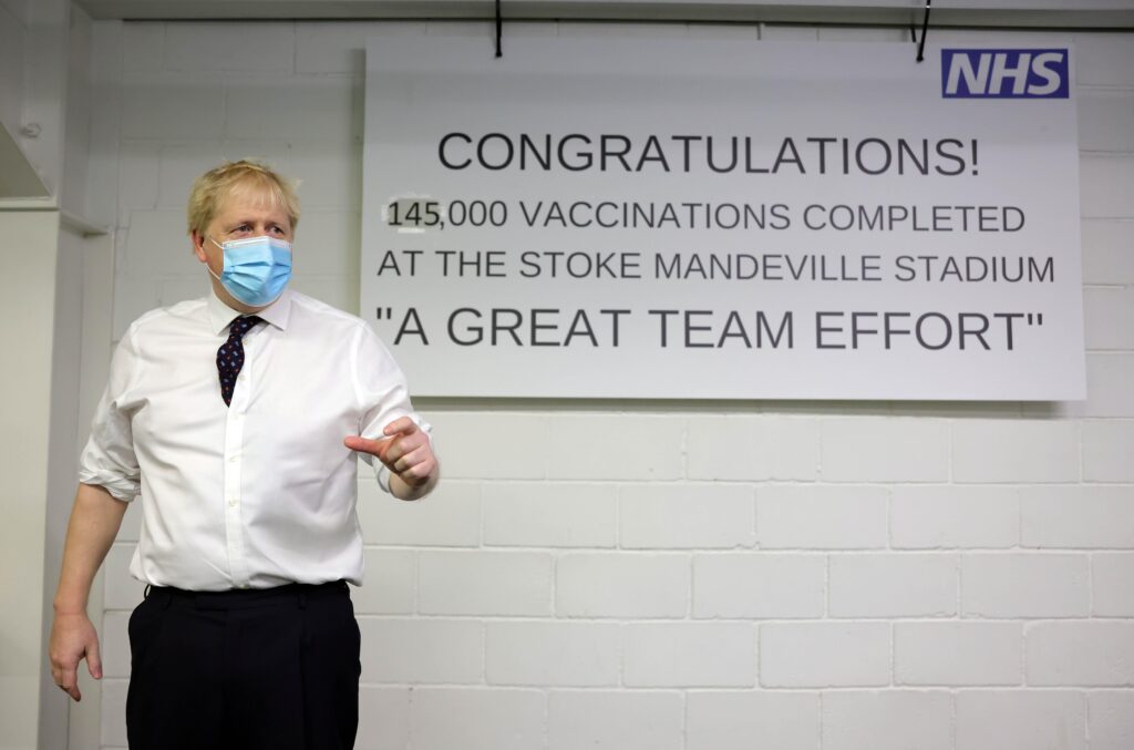 Prime Minister Boris Johnson visits Guttmann Vaccination Centre
