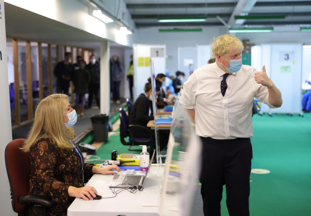 Prime Minister Boris Johnson visits Guttmann Vaccination Centre