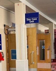 The sign and door for the Day Case Unit