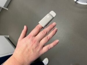 An oxygen monitor on a finger
